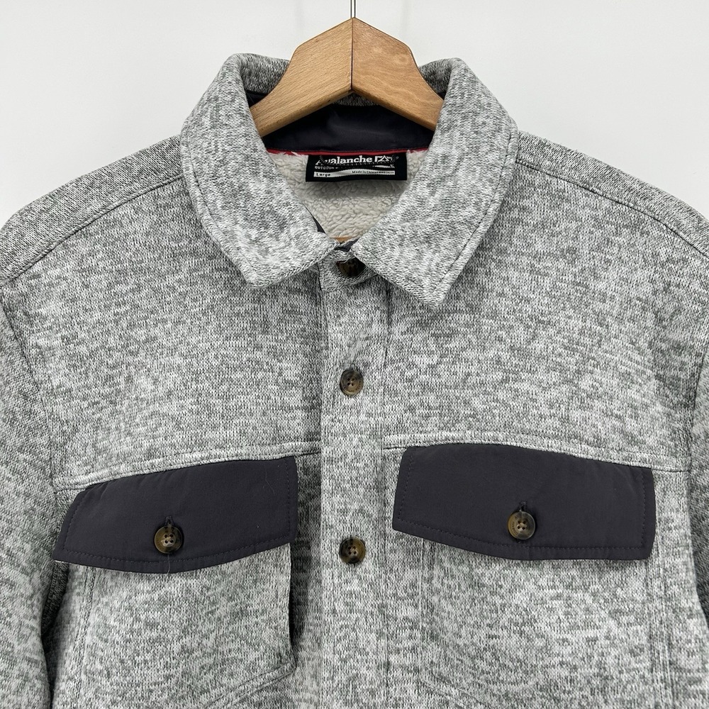 Avalanche Shacket Mens L Gray Sherpa Lined Shirt Jacket Button Up - Picture 2 of 11